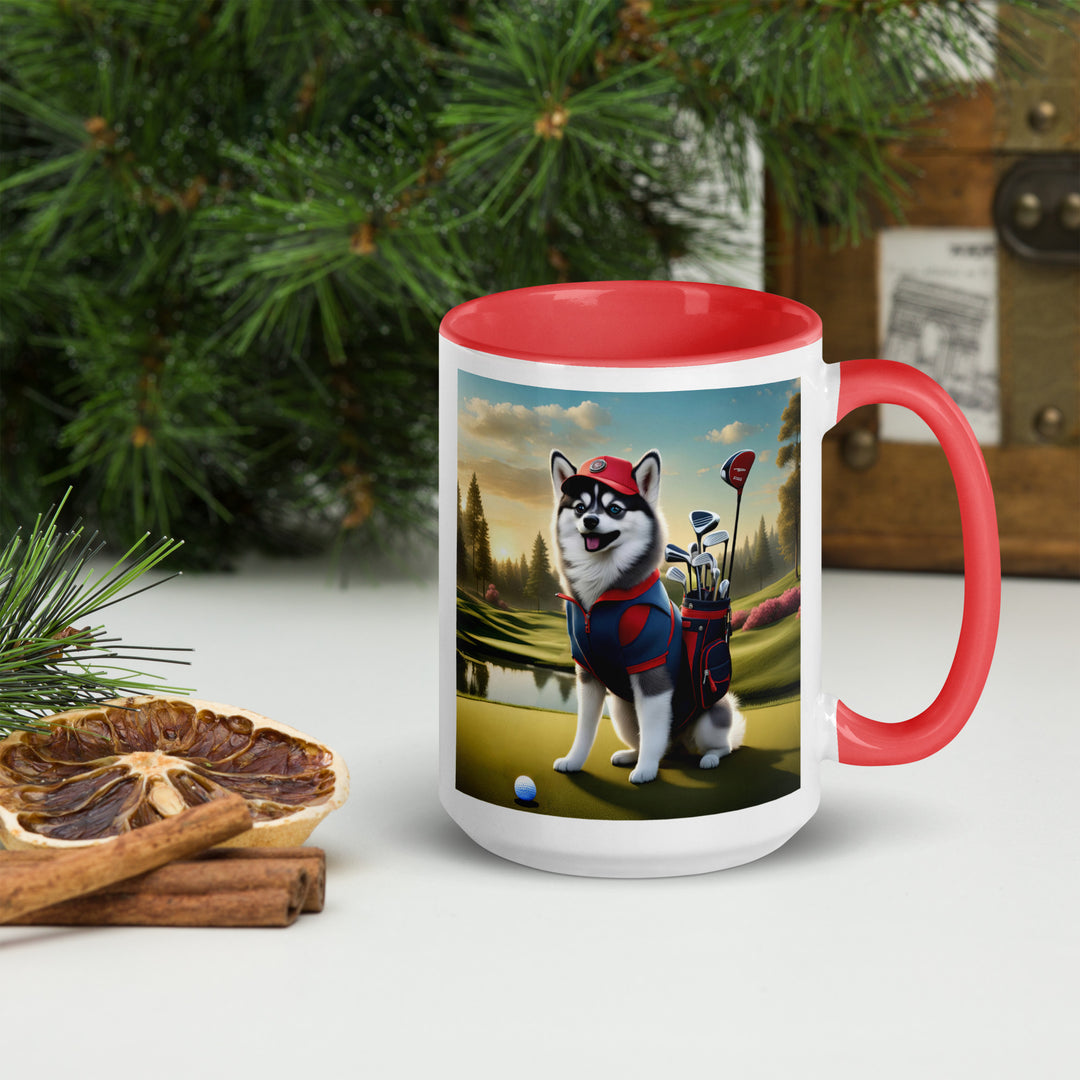 Pomsky Golfer- Mug with Color Inside v3