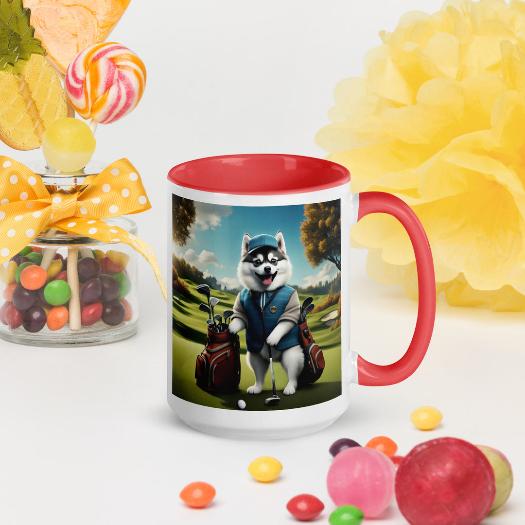 Pomsky Golfer- Mug with Color Inside v9