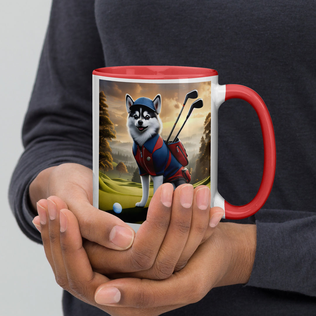 Pomsky Golfer- Mug with Color Inside v12