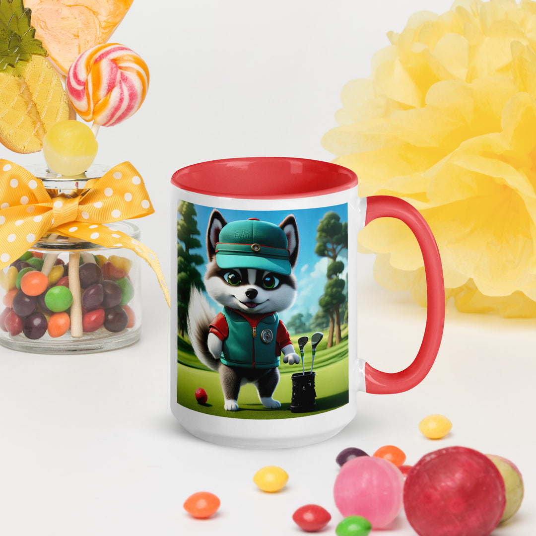 Pomsky Golfer- Mug with Color Inside v11