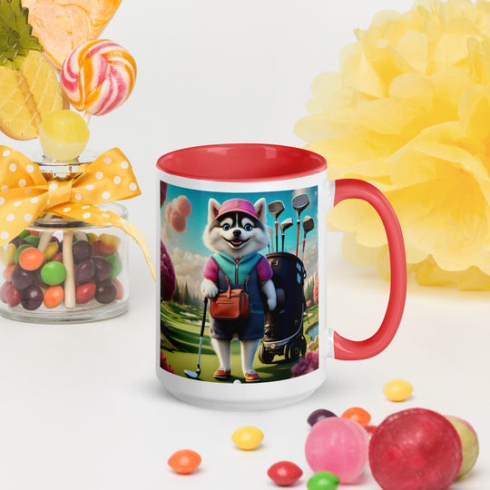 Pomsky Golfer- Mug with Color Inside v13