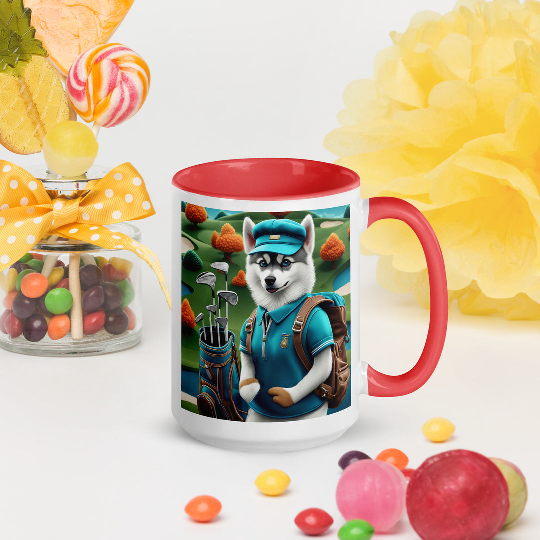 Pomsky Golfer- Mug with Color Inside v15