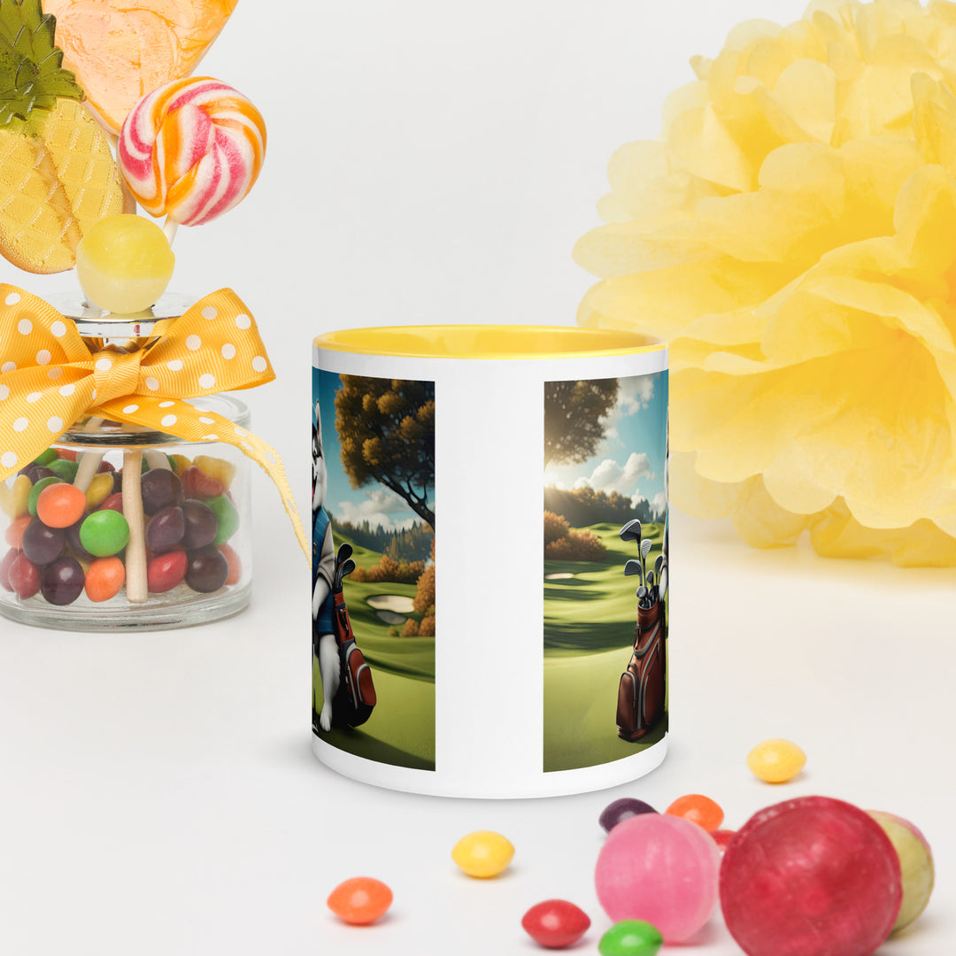 Pomsky Golfer- Mug with Color Inside v9