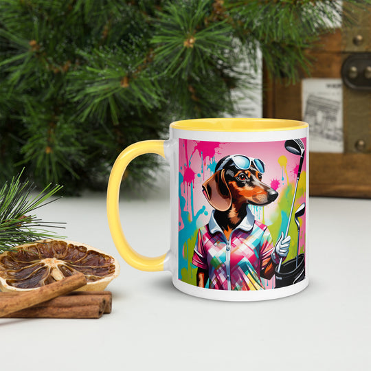 Dachshund Golfer- Mug with Color Inside v2