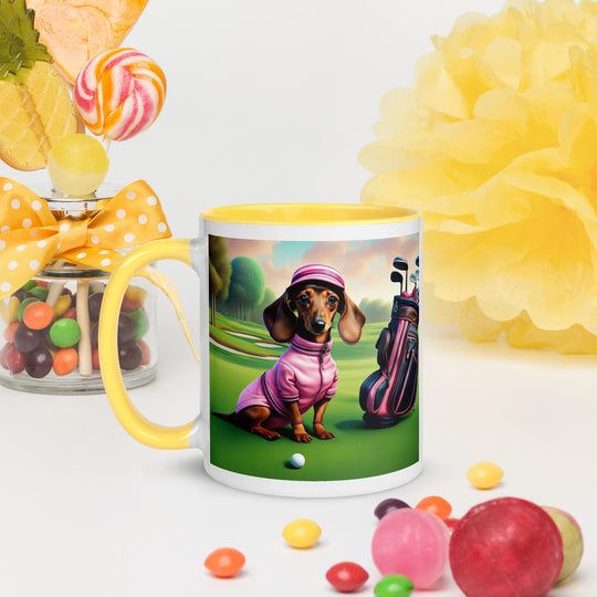 Dachshund Golfer- Mug with Color Inside v4