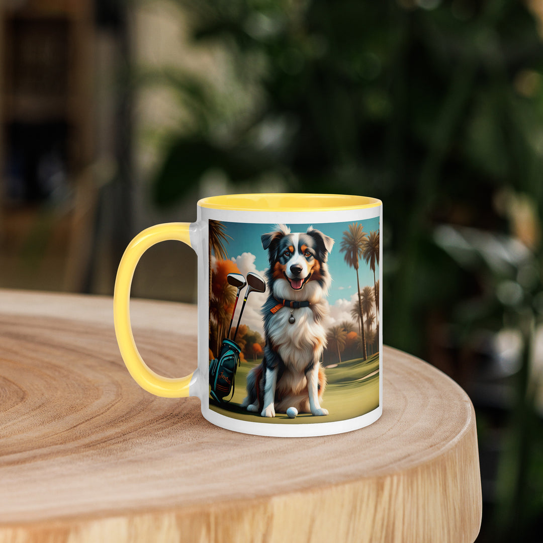 Australian Shepherd Golfer- Mug with Color Inside v2