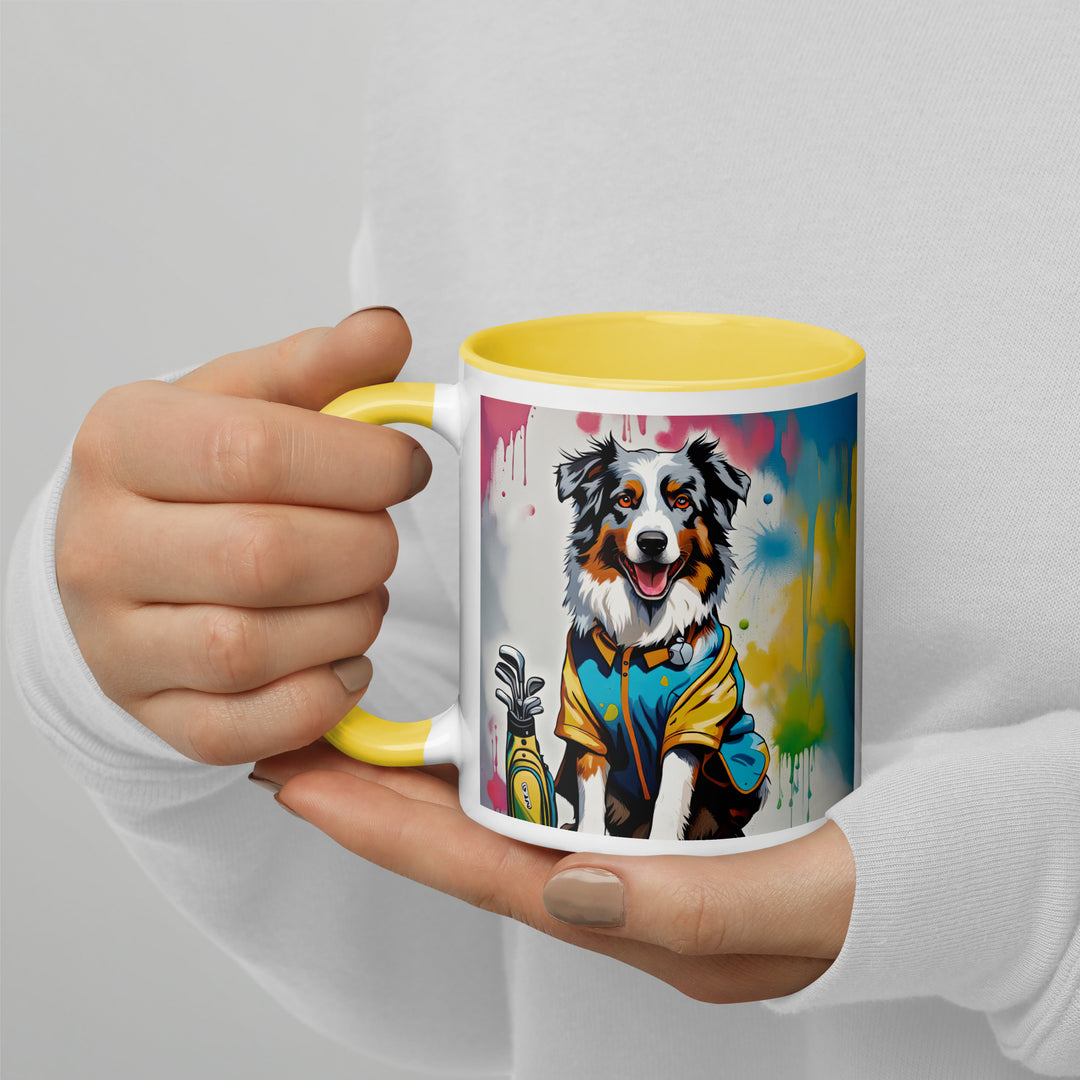 Australian Shepherd Golfer- Mug with Color Inside v3