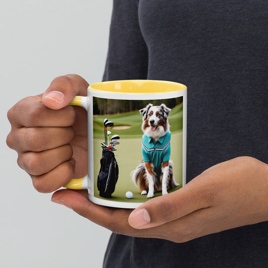 Australian Shepherd Golfer- Mug with Color Inside v4