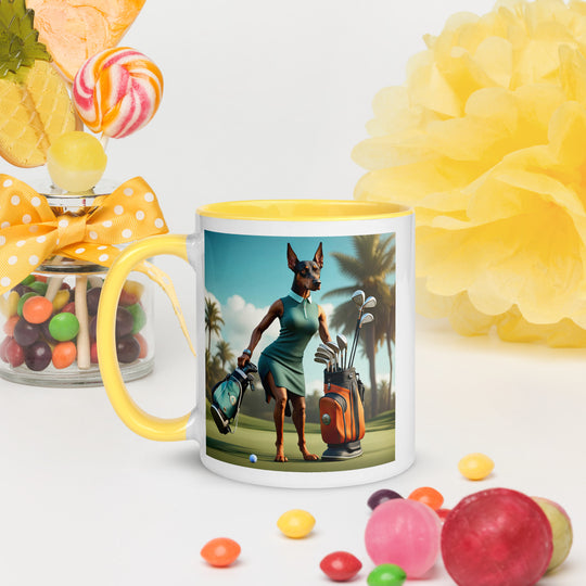 Doberman Pinscher Golfer- Mug with Color Inside v2