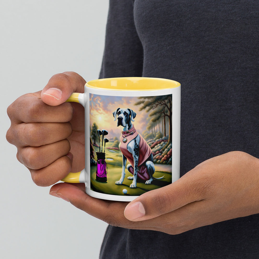 Great Dane Golfer- Mug with Color Inside v4