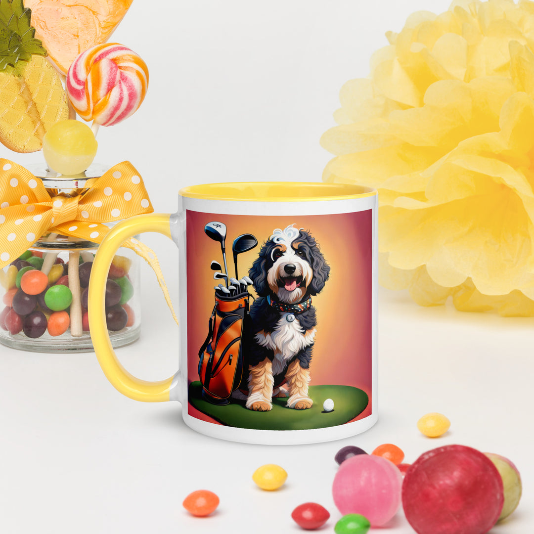 Bernedoodle Golfer- Mug with Color Inside v5