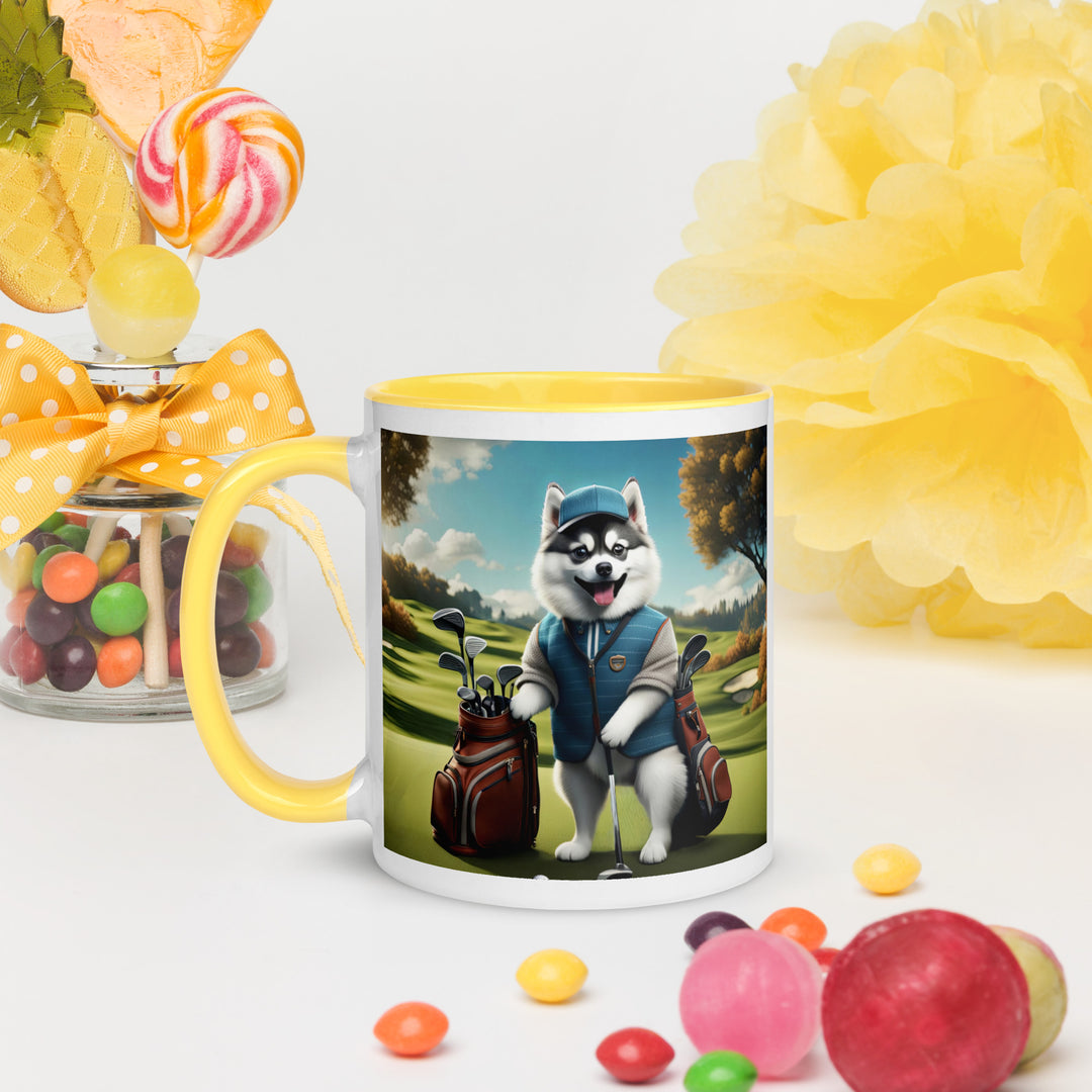 Pomsky Golfer- Mug with Color Inside v9