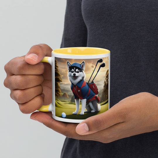 Pomsky Golfer- Mug with Color Inside v12