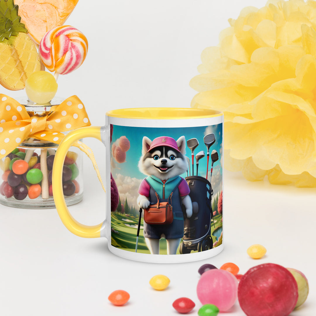 Pomsky Golfer- Mug with Color Inside v13