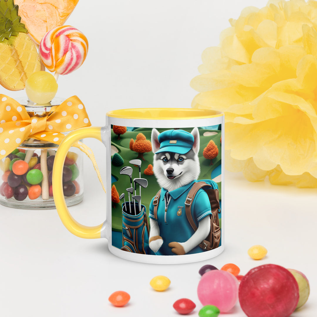 Pomsky Golfer- Mug with Color Inside v15