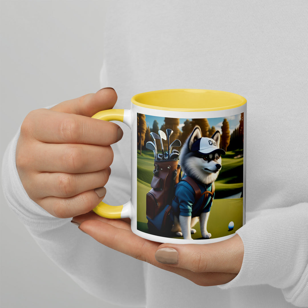 Pomsky Golfer- Mug with Color Inside v10