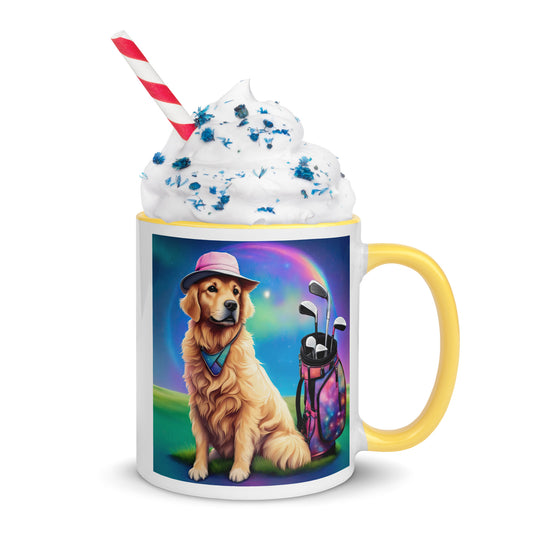 Golden Retriever Golfer- Mug with Color Inside V2