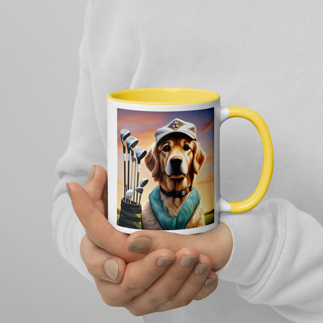 Golden Retriever Golfer- Mug with Color Inside V4