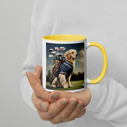 Golden Retriever Golfer- Mug with Color Inside V5