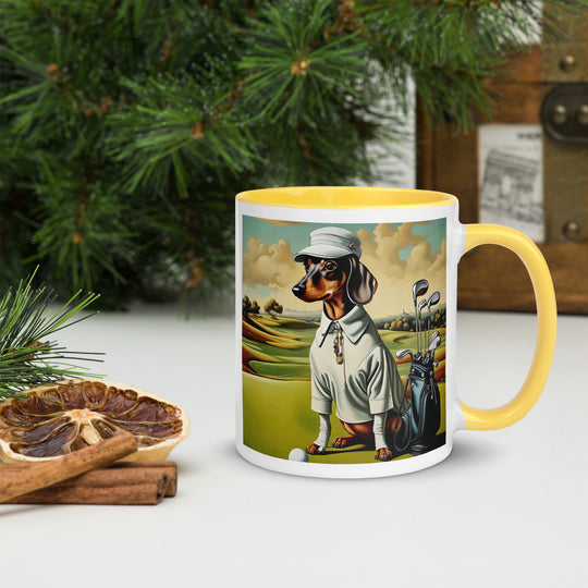 Dachshund Golfer- Mug with Color Inside v3