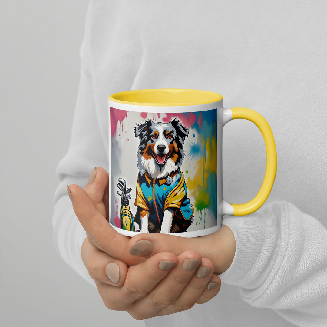 Australian Shepherd Golfer- Mug with Color Inside v3