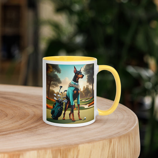 Doberman Pinscher Golfer- Mug with Color Inside v4