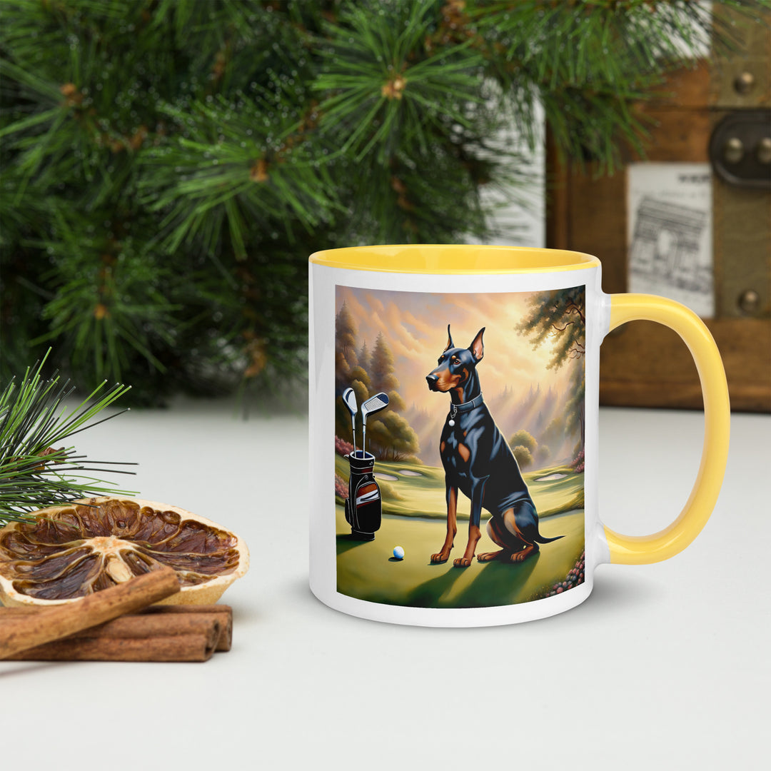 Doberman Pinscher Golfer- Mug with Color Inside v3