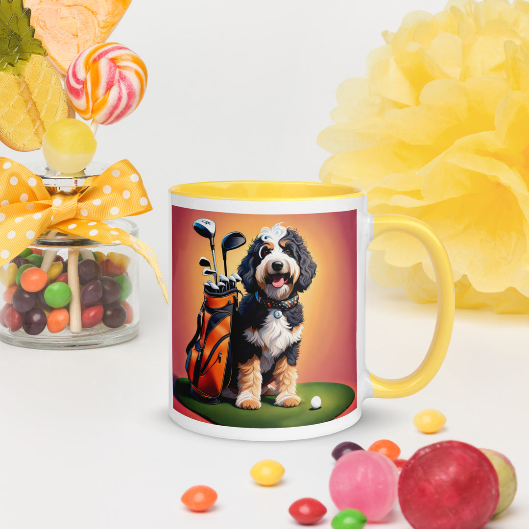 Bernedoodle Golfer- Mug with Color Inside v5