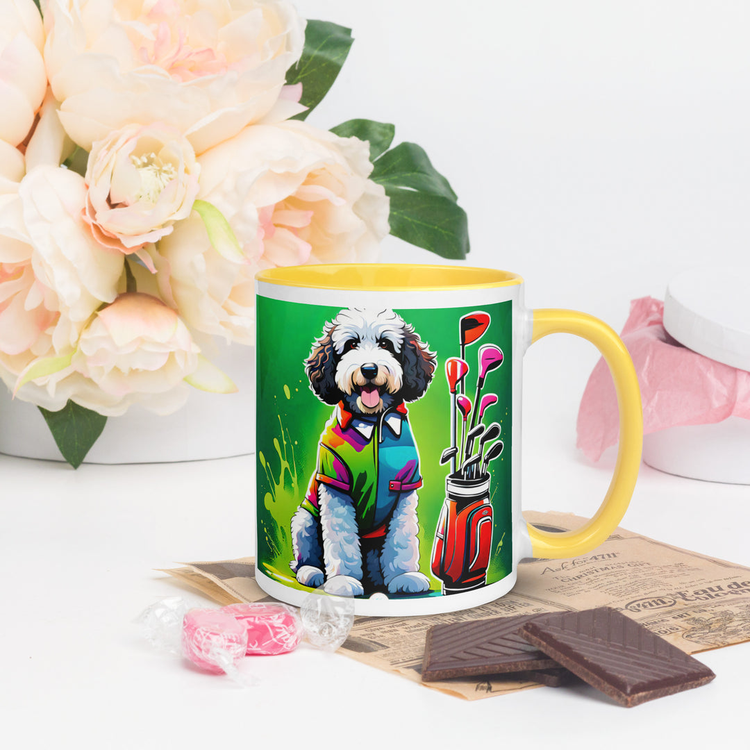 Bernedoodle Golfer- Mug with Color Inside v7