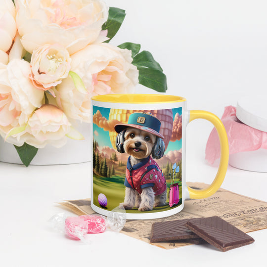 Yorkipoo Golfer- Mug with Color Inside v9