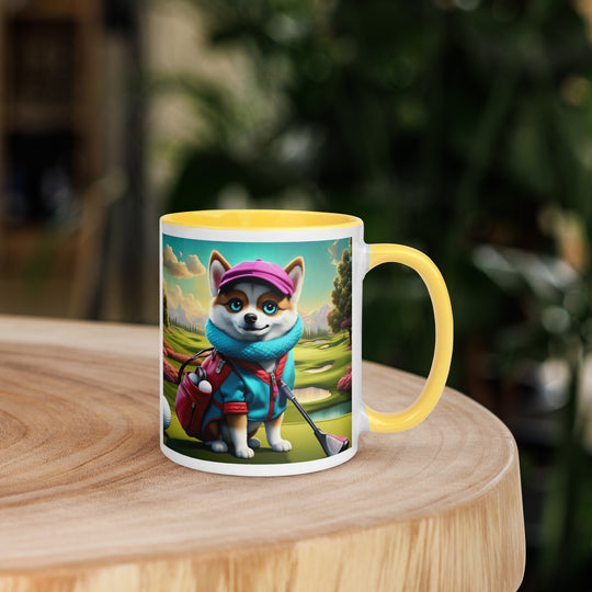 Pomsky Golfer- Mug with Color Inside v2