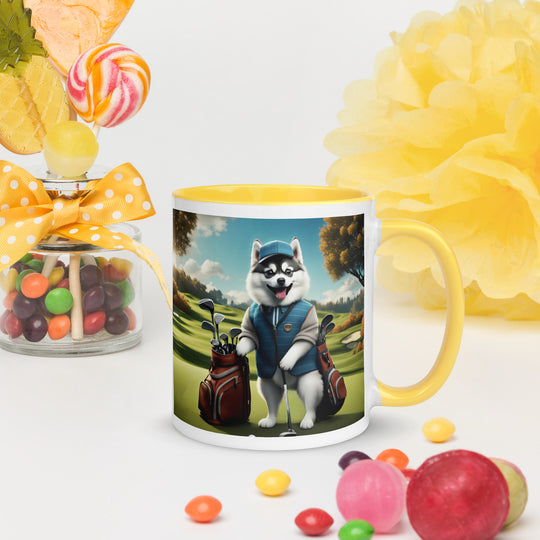 Pomsky Golfer- Mug with Color Inside v9