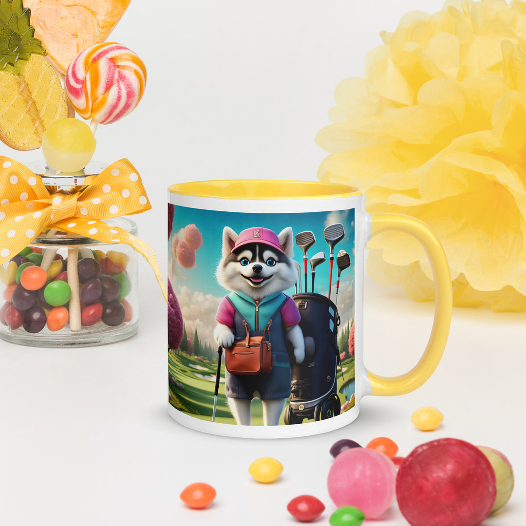 Pomsky Golfer- Mug with Color Inside v13