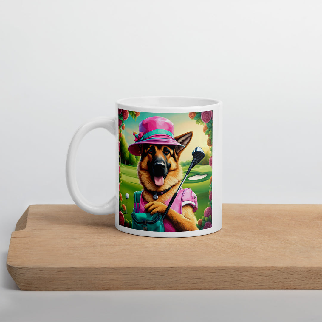 German Shepherd Golfer- White glossy mug v4