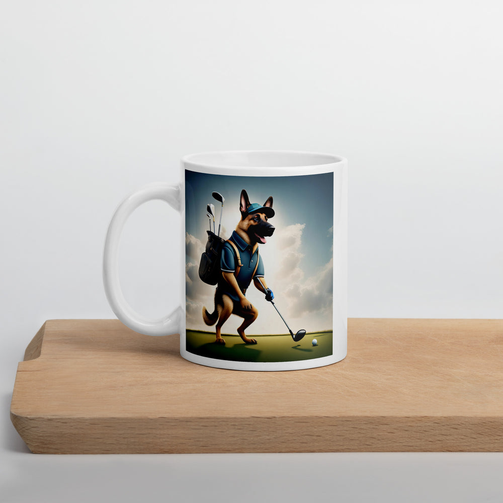 German Shepherd Golfer- White glossy mug V5