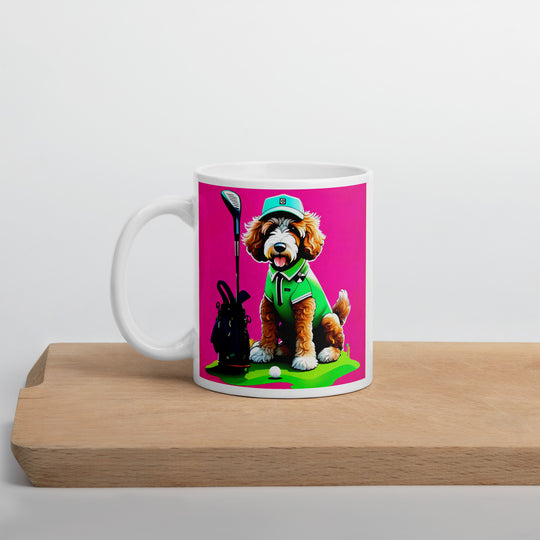 Bernedoodle Golfer- White glossy mug v2