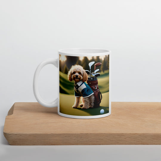 Cavapoo Golfer- White glossy mug v8