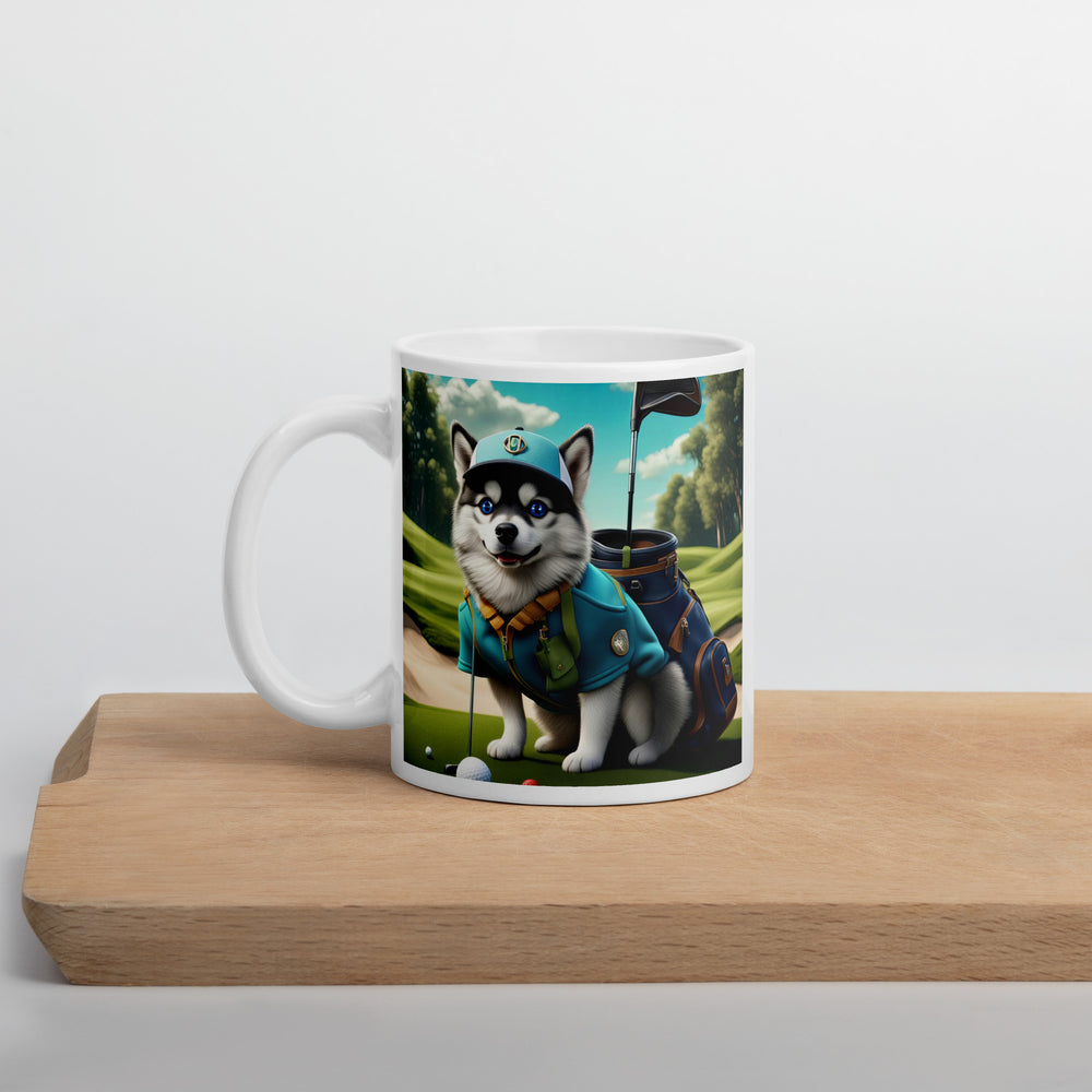 Pomsky Golfer- White glossy mug