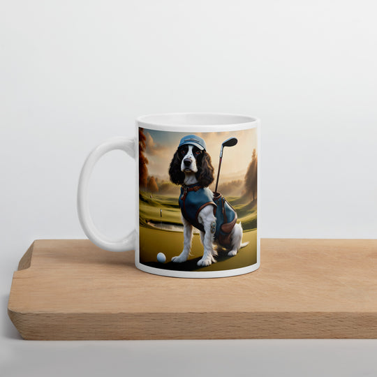 Sprocker Spaniel Golfer- White glossy mug