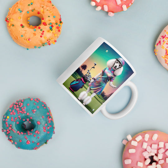Poodle Golfer- White glossy mug v5