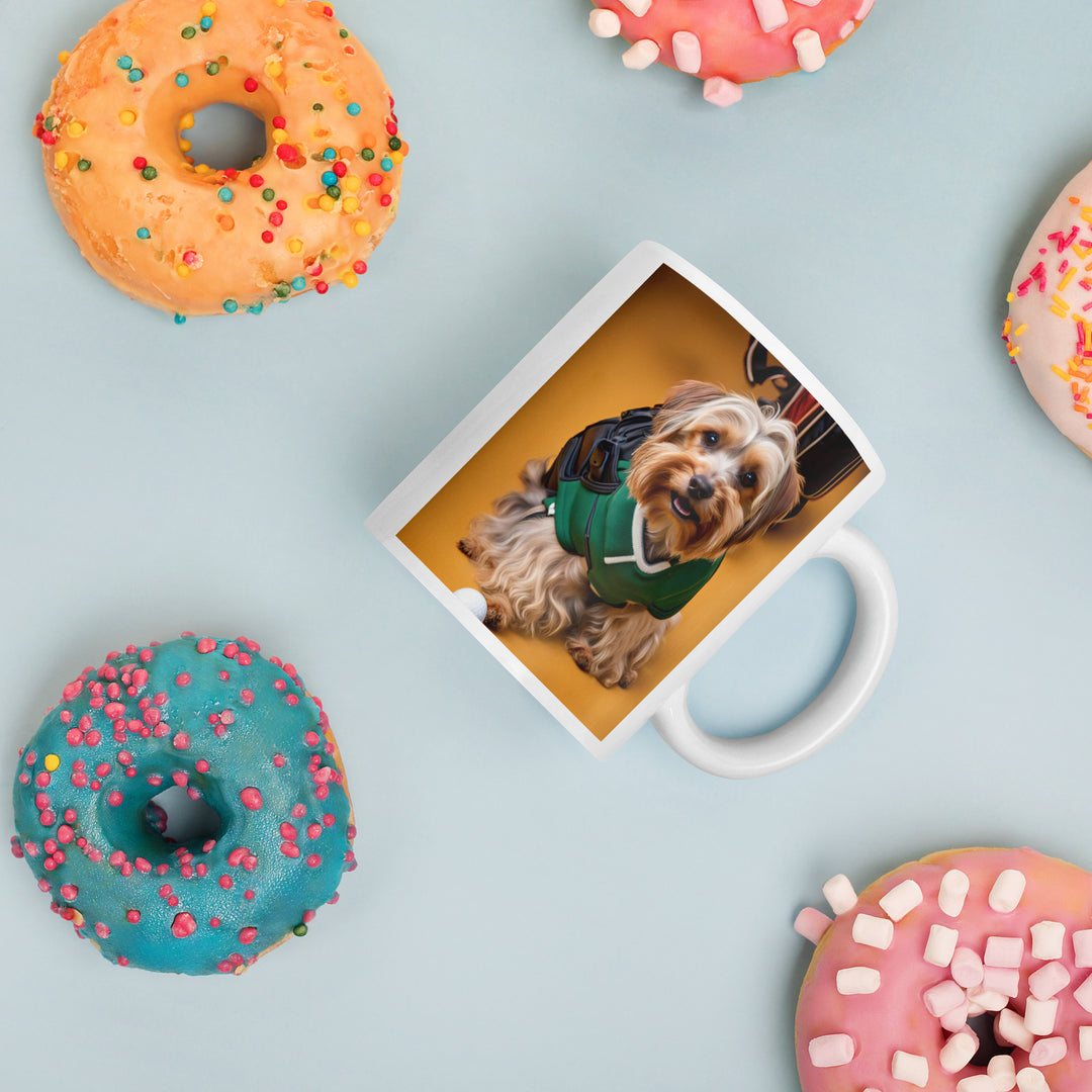 Yorkipoo Golfer- White glossy mug