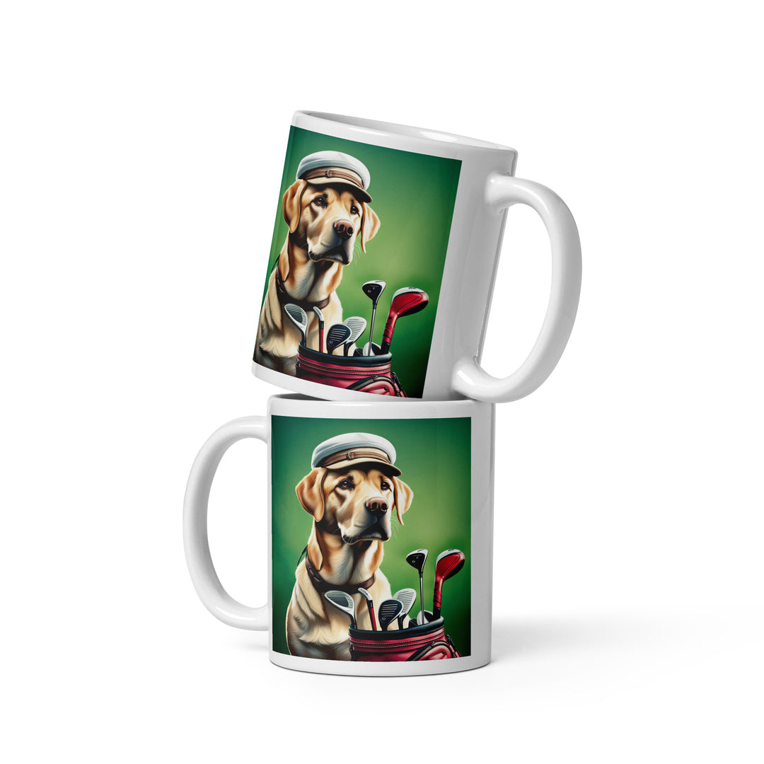 White glossy mug-Labrador Retriever Golfer V12