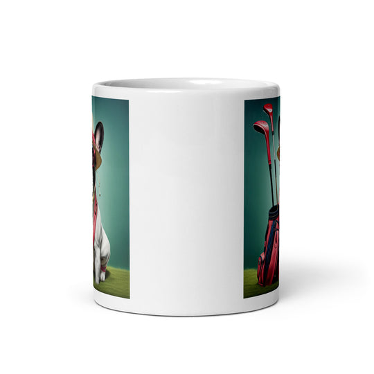 White glossy mug-French Bulldog Golfer V9