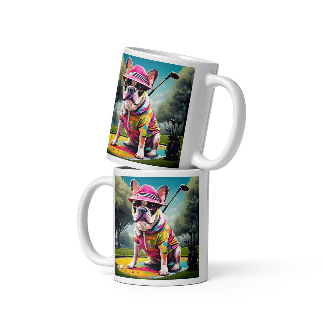 White glossy mug-French Bulldog Golfer V12