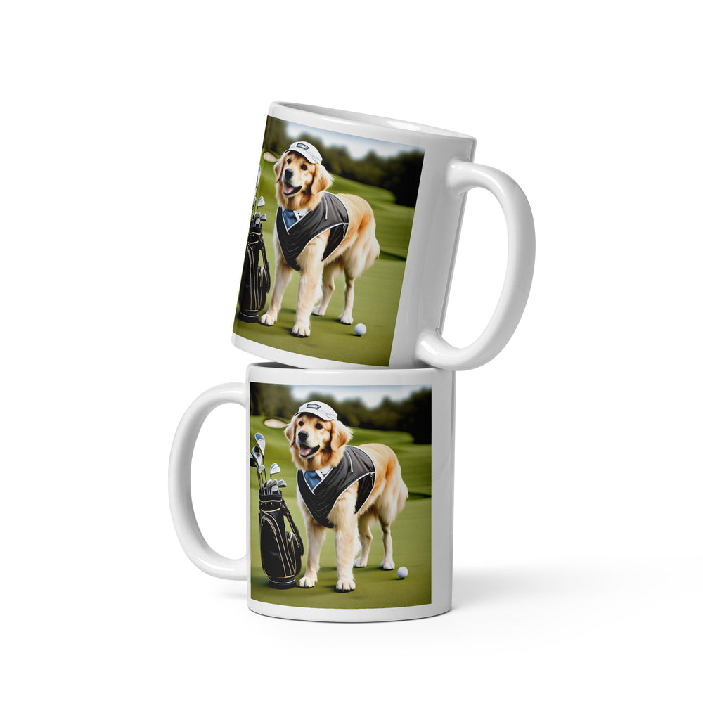 Golden Retriever Golfer- White glossy mug v9