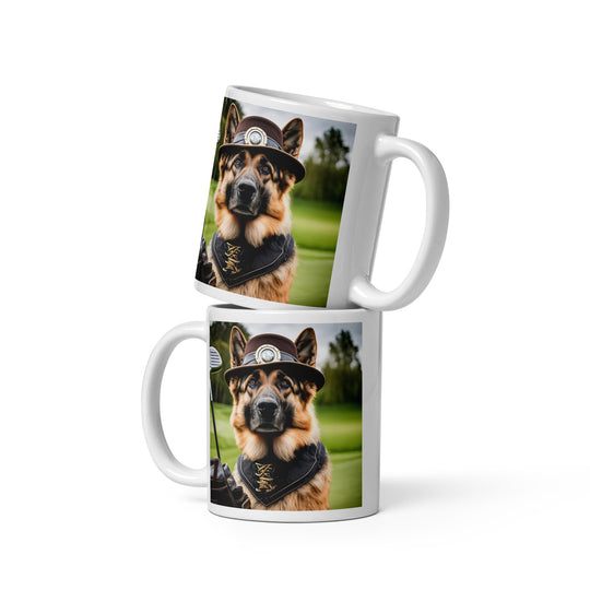 German Shepherd Golfer- White glossy mug V16