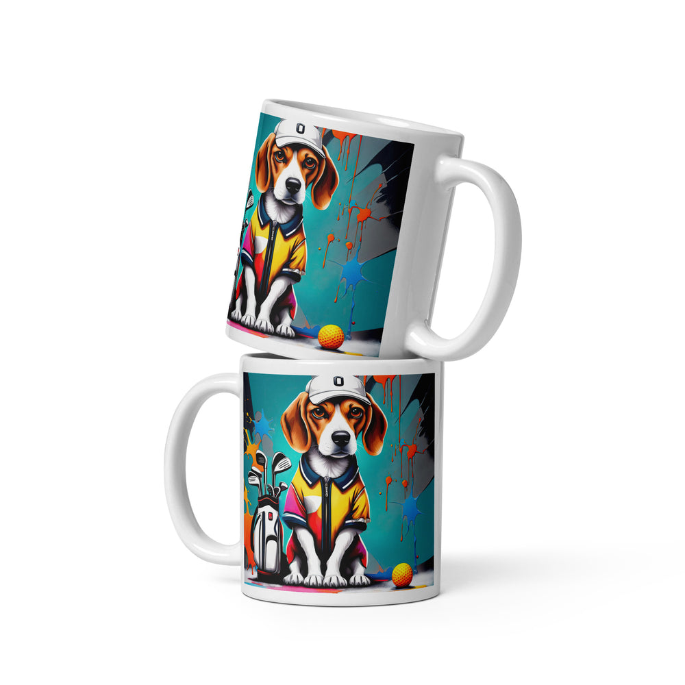 Beagle Golfer- White glossy mug v4