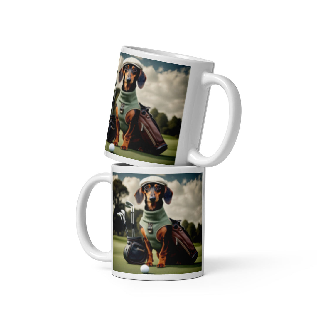 Dachshund Golfer- White glossy mug