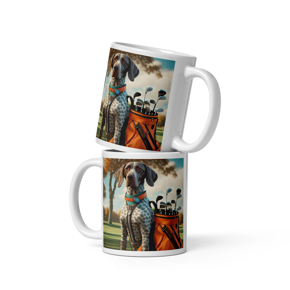 German Shorthaired Pointer Golfer- White glossy mug