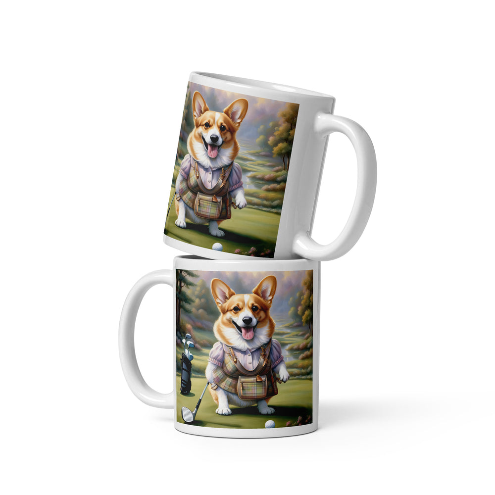 Pembroke Welsh Corgi Golfer- White glossy mug v3